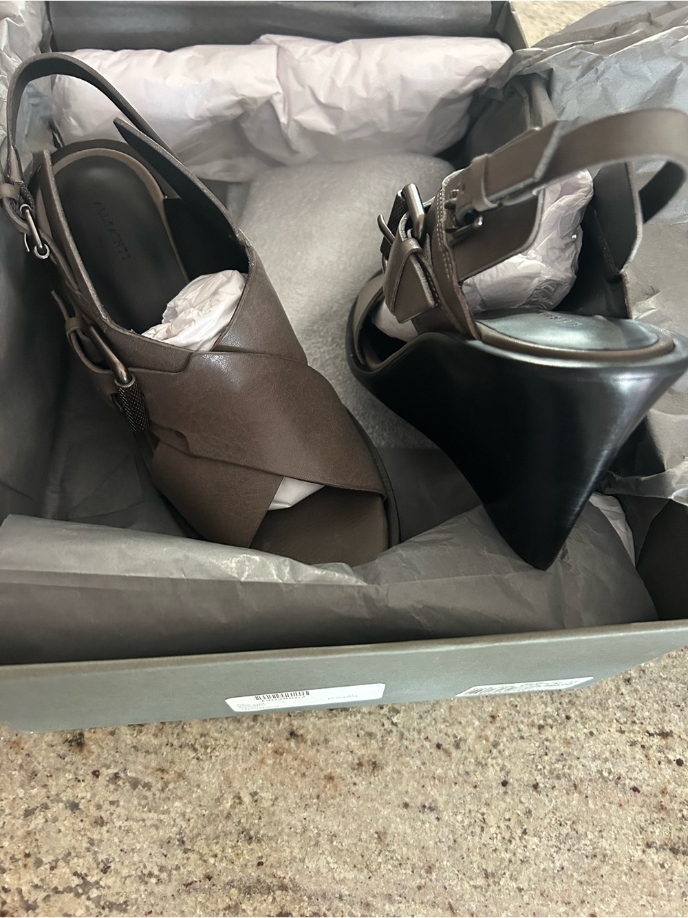 All Saints Taupe Crisscross Leather Slingback Sandals - Picture 3 of 7